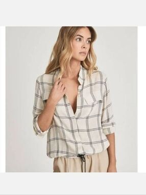 Reiss Tyler Relaxed Fit Checked Plaid Drawstring Hem Shirt Pockets Size 2